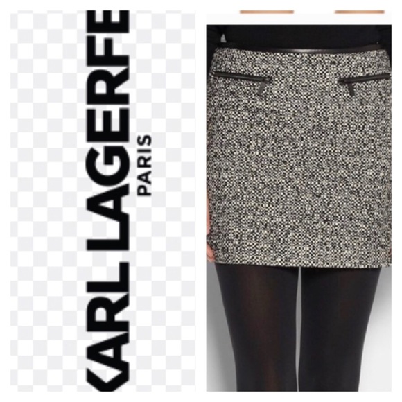 Karl Lagerfeld  Leather trimmed  tweed Mini Skirt - Picture 3 of 8